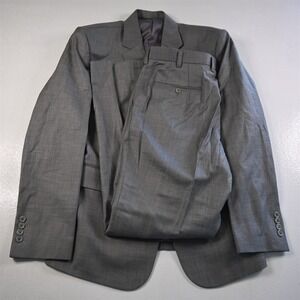 Bespoke 40R 34x32 Gray Sharkskin Wool Extra Slim Mens Jacket Pants Suit